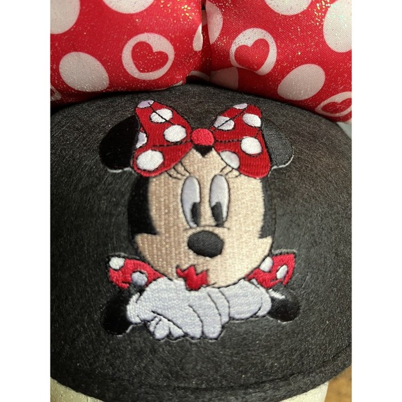 Disney Minnie Mouse NEW Bow Hearts Ear Hat Valentine Sparkle Glitter ADULT SIZE - Picture 2 of 12